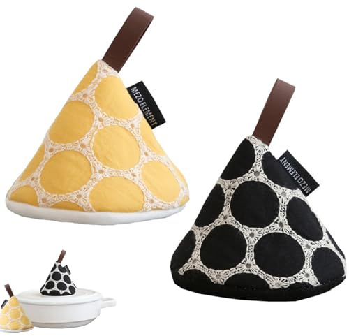 2 Pezzi Mini Guanti da Forno in Cotone e Presine per Cucinare e Cuocere in Cucina (Giallo, Nero)