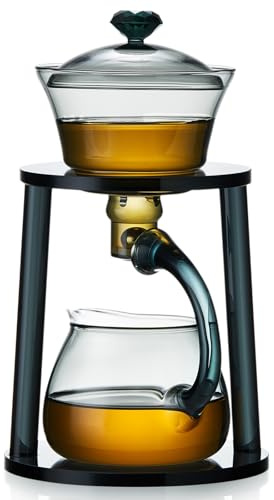 MESNEY Magnetic Glass Teapot with Infuser - Semi-Automatic Kungfu Tea Set, 350ml Heat-Resistant Glass Teapot for Loose Leaf Tea, Drip-Free Spout, Elegant Pour Over Coffee and Tea Maker