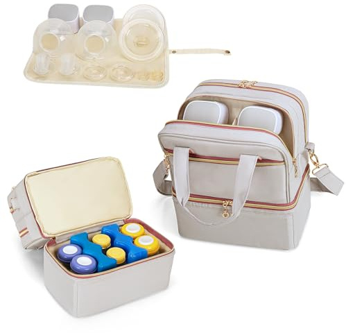 Damero Double Layers Breast Pump Bag, Wearable Breast Pump Bag for Most Hand-Free Breast Pumps, Wearable Pumping Tote with Waterproof Mat for Working Moms (Bag Only)