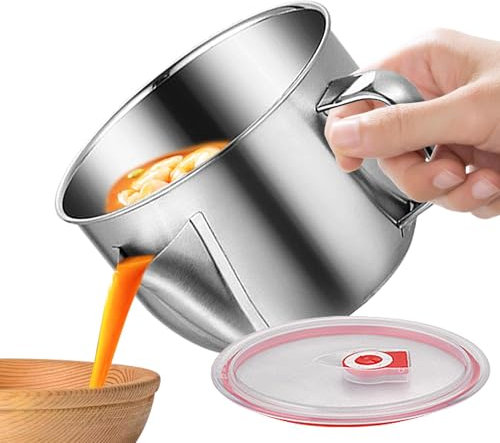 separatore di grasso, separatore di grasso, colino per sugo con coperchio, gadget da cucina, separatore di grasso, olio per sugo, olio, olio, grasso, filtro per carne, con manico, per rimuovere