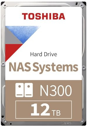 Toshiba N300 12TB Internal NAS Hard Drive, 3.5'' SATA HDD, 7200 RPM, 24/7 Operation, Supports 1-8 Bay Systems, 128MB Cache, 180TB/Year workload, 3yr Warranty (HDEXZ13ZNA51F).
