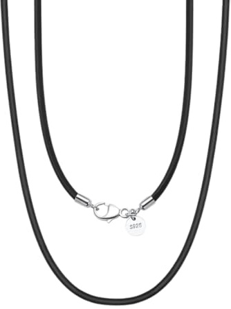 Medinah Leder Halskette mit 925 Silber Verschluss, 2mm & 3mm Breite, Schwarz & Braun, für Damen & Herren