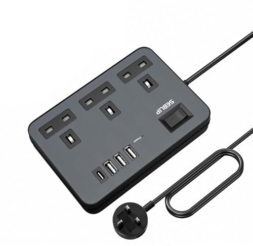 Extension Lead with 4 USB Slots, 3 Way Plug Extension Socket with Switches Power Strip, Extension Cord with Power Switch, 1m Extension Cable for Office Bedroom Black
