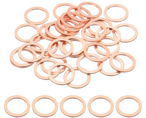 PATIKIL 35Pz Rondelle Rame M18, Rondelle Piatte in Rame M18x24x1.5mm Kit Rondella Tenuta Assortimento Metallo, Tappo di Scarico olio Anello di Guarnizione per Autoveicoli, Viti e Bulloni