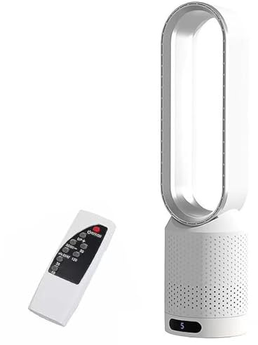 Ventilateur de tour sans lame pour purificateur d'air,ventilateur de tour sans feuilles,ventilateur sur pied oscillant 90° avec télécommande,8 vitesses,minuterie 120 min,écran tactile LED,22 pouces