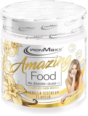 IronMaxx Amazing Food Sostituto di Pasto – Vanilla Ice Cream 330g Confezione, Con Collagene, High Protein e Senza Glutine, con Collagene di Alta Qualità, in Collaborazione con Mariia