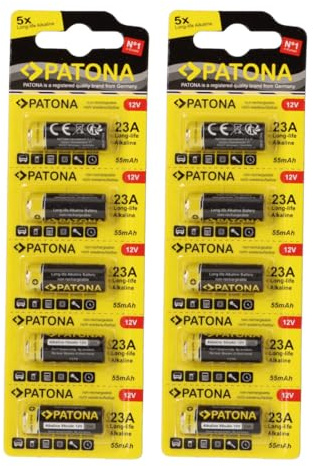 PATONA 10 pilas especiales MN21 de 12 V 23 A 23GA MN21 para abridores de puertas de garaje, mandos a distancia, sistemas de alarma, auriculares Bluetooth, etc. Compatible con MN21, V23GA, 3LR50, LRV08