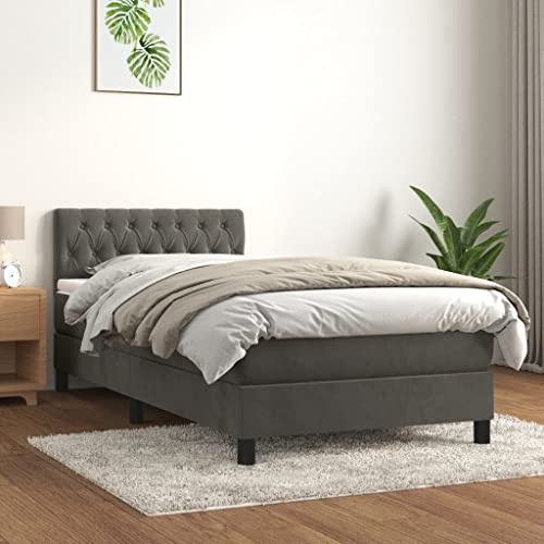 HUAKEHOM Boxspringbett mit Matratze Doppelbett Polsterbett Bett Hotelbett Bettrahmen Lattenrost Schlafzimmerbett Dunkelgrau 90x200 cm Samt