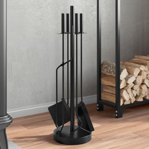 AJJHUUKI Accesorios para chimenea y estufa de leña, herramientas para chimenea, juego de 5 herramientas para chimenea, 18 x 66 cm, acero
