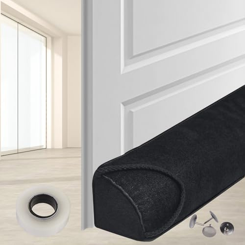 Zugluftstopper für Türen 92cm - Schwerer Türdichtungsschnur aus Stoff, Schalldämmender Zugluftstopper & Kältestopper für Haustüren, Fenster und Terrassentüren - Energiesparen, Wärmeschutz - Schwarz