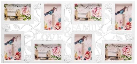JF HOME BLISS Wall Mounted Collage Photo Frame for 8 Pictures (70x33cm) - Multi Opening Picture Frame for 6x4 Photos - Metal & Plastic Rectangular Frame - Home Decor Gift (White)