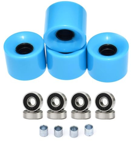 Lot de 4 roues de longboard 60 x 45 mm 78A avec roulements ABEC9 pour mise à niveau et ajustements de skateboard (bleu)