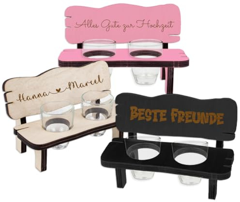 Schnapsbank aus Holz – Personalisiert mit Namen – Inkl. 2 Pinnchen 2cl – Geschenkidee – Farben: Natur, Schwarz, Pink – Mini-Bank für Schnaps – Gravur möglich – Lustiges Geschenk