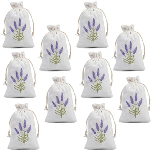 10 Pack Aromatic Lavender Sachets for Wardrobes, Drawers & Cars, Natural Moth Repellent & Air Freshener, 10 x 15 cm Jute Fabric Pouches