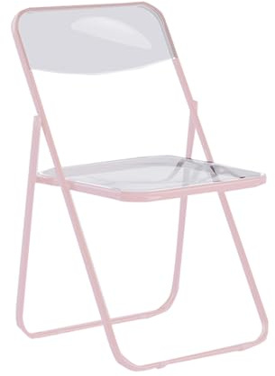 Pink Transparent Acrylic Makeup Chair with Backrest Folding Dining Chair & Stool Space-Saving Design for Indoor/Outdoor Use - Stylish & Functional