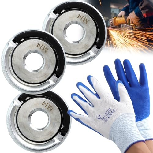 Dado M14 per Smerigliatrice con Chiusura Rapida – Set di 3 Pezzi, Serraggio Manuale Senza Chiavi, Autobloccante e Antivibrazione, in Lega di Alluminio, con Guanti in Nitrile, Compatibilità Universale