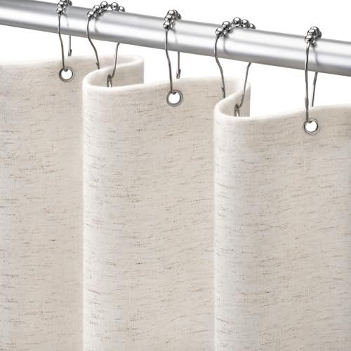 NDDYCU Duschvorhang Weiß Leinen 180x180, Boho Duschvorhänge Badewanne Waschbar, Shower Curtain Stoff Anti Schimmel 183x183 cm