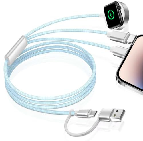3 in 2 Schnellladekabel für Apple Watch, 120CM Nylon USB C Ladekabel, USB-A/C Multiladegerät Kompatibel mit iWatch Ultra/SE/11/10/9/8/7/6/5/4/3/2/1, iPhone 17/16/15/14/13/12/11/Galaxy S23