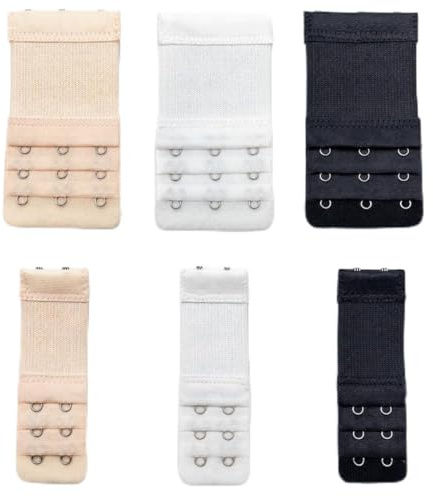 Trifletopia 6PCS Bra Extenders for Women – 2 Hook & 3 Hook Bra Extender Set – Soft Elastic Bra Strap Extensions in Black White Beige – Comfortable Bra Back Extenders for Tight Bras
