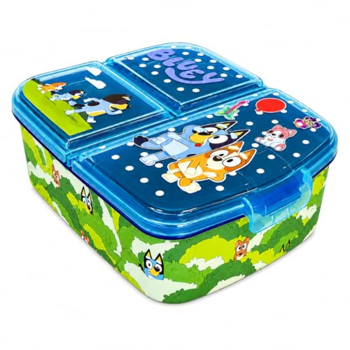 Stor Sandwichera Múltiple Bluey y Bingo, Licencia Oficial, Fiambrera Infantil con 3 Divisiones, Lonchera Escolar Reutilizable Sin BPA para Colegio y Merienda, 17x14x5 cm