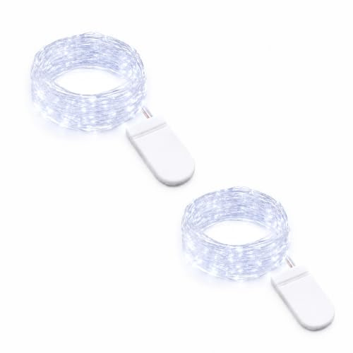 ZingBox 2 Stück LED Lichterkette Batterie, 1M 10 LED, Mini Lichterkette mit Batterie, Wasserdicht, Weiß Kupferdraht Lichterketten für Weihnachten, Schlafzimmer, Party, Hochzeit, Flasche Deko