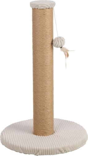 Tiragraffi per gatti - Albero tiragraffi Riba bianco - Corda in juta - Base imbottita - Gioco con piume - 38,5 x 38,5 x 60 cm
