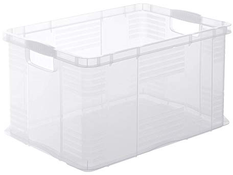 Rotho Agilo Aufbewahrungsbox groß 55 L stapelbar transparent Kunststoff | Aufbewahrung für Spielzeug und Bücher, A3-Format, zwei Griffe, modular kombinierbar, pflegeleicht, klare Sicht auf Inhalte