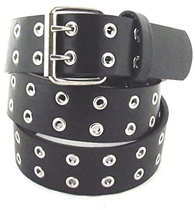 flevado Doppelter Loch Nietengürtel schwarz mit Dornschliesse Punk Gothic Partygürtel 105-160 cm Länge