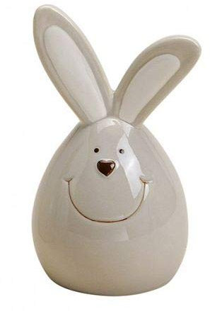 TEMPELWELT® Dekofigur Hase Osterhase 14 cm, Keramik grau weiß Landhaus Stil, Dekofigur Osterei Ei mit Hasenohren, Keramikhase Osterdeko für Frühling Ostern