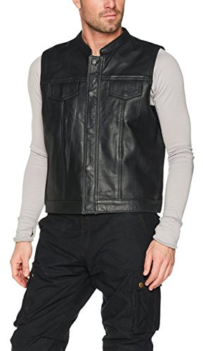 Bikers Gear UK Chaleco de Cuero para Hombre Estilo Sons of Anarchy Color Negro