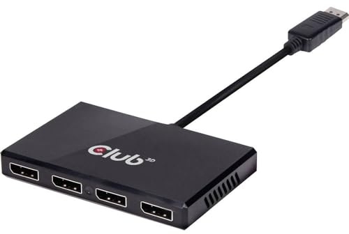 CLUB3D Multi Stream Transport Hub DisplayPort 1.2 Quad Monitor USB Powered - Splitter de vídeo (DisplayPort, 0,13 m, 1920 x 1080 Pixeles, 60 Hz, Negro, EMI CE, FCC, WEEE, ROHs)