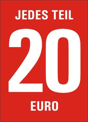 Preisschilder 20 Stück Jedes Teil 20 Euro DIN A4 / 21 x 29,7 cm für Räumungsverkauf / ohne Rahmen