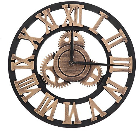 Zerodis Vintage Wanduhr 3D handgefertigte römische Ziffer Wanduhren Industriegetriebe europäischen Retro Uhren kreative Kunst Dekoration für Wohnzimmer Restaurant Büro Bar Küche Studie usw(30cm-Gold)