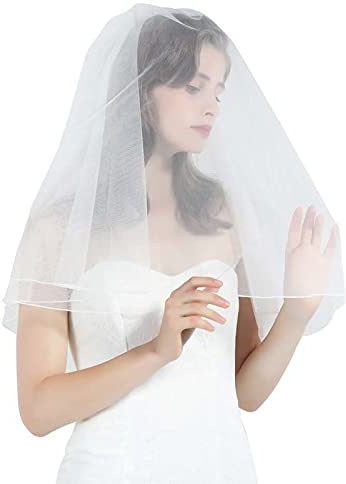BEAUTELICATE Schleier Brautschleier Braut Hochzeit Softtüll Weiß Ivory Lang Kurz Kurbelkante Mit Metall Kamm 2 Schicht V38