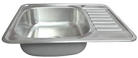 1x évier inox brossé de cuisine à un 1 bac en acier inoxydable 304 carré lavabo de cuisine égouttoir 65x50x17