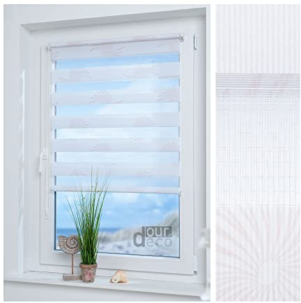 ourdeco® Doppel-Rollo, Duo Rollo Klemmfix / 40 x 150 cm mit Druckmotiv Aster/lichtdurchlässig, Blickdicht/Klemmen, Montage ohne zu Bohren