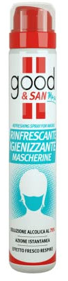 Good & San Mask, Spray Igienizzante Rinfrescante Mascherine, Disinfettante per Mascherina, Contiene Alcool al 75%, Azzurro, al Profumo di Menta, 100 ml