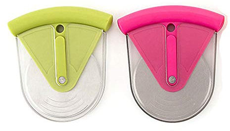 Cortador de pizza, de acero inoxidable para ruedas de pizza, cuchillo de forma redonda, cortador, herramientas de corte de pasteles y pan con cubierta protectora de plástico (verde+rosa, 2 unidades)
