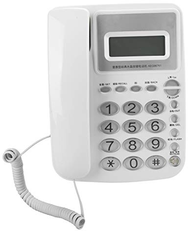 VBESTLIFE Téléphone Filaire, Boutons en Cristal, Téléphone Fixe Filaire à Domicile, Bureau Domestique, Double Système DTMF/FSK, Blanc