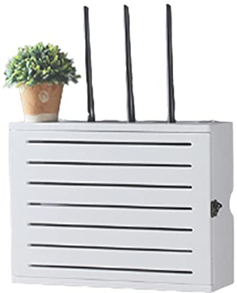 PPGE Home WLAN Router Wandhalterung Box, Holz Router Regal, Router Verstecken Box, Kabel Cable Organizer Box, Wand WiFi Router Aufbewahrungsbox, Router Storage Box Weiß, D