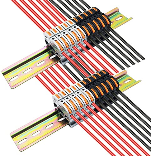 Morsetti Elettrici Rapidi, CTRICALVER Morsettiera connettore cablaggio compatto (10 pcs grigio +10 pcs nero), 2 pcs 20 cm Guida zincato, Con viti