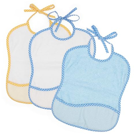 Ti TIN - Pack 3 Kreuzstich-Lätzchen 100% Baumwolle mit sehr weichem Griff | Farbe Blau, Maße 25x30 cm | Kreuzstich-Lätzchen. Schließt mit Bändern für einfache Handhabung.