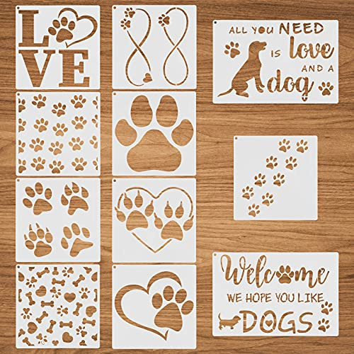 Dog Paw Print Stencils - 11pcs Assorted Size Reusable Plastic Stencils for DIY Crafts & Home Decor