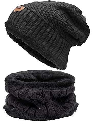 Daysskk Strickmütze und Schal Set für Damen und Herren Mütze Winter mit Fleecefutter Warme Wintermütze für Herren Und Damen