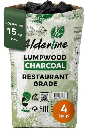 Alderline Lumpwood BBQ Charcoal, Premium Restaurant Grade Barbecue Coal 50L