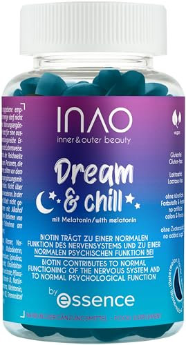essence INAO Inner and Outer beauty Dream and Chill | vegane Nahrungsergänzungsmittel | Vitamin D, B7 | Melatonin Gummibärchen | 60 Stück