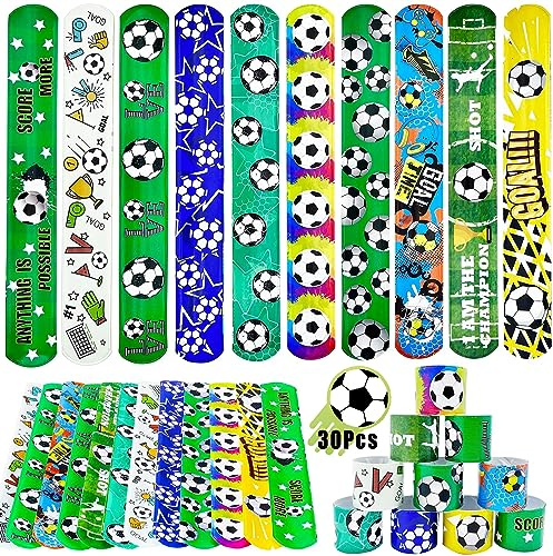 Acuiwer Pulseras de Juguete Slap 30 Piezas Slap Band Fútbol Pulseras Bofetadas Fiesta Cumpleaños Rellenos de Bolsa para Niños Niñas