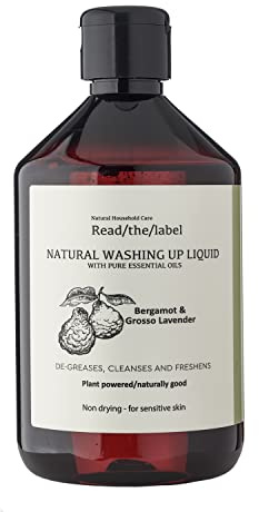 Read the Label London Eco Washing Up Liquid 500ml – Bergamot & Lavender – Non-Bio, Plant-Based, Vegan & Paraben-Free – Gentle on Sensitive Skin – Essential Oil Scented
