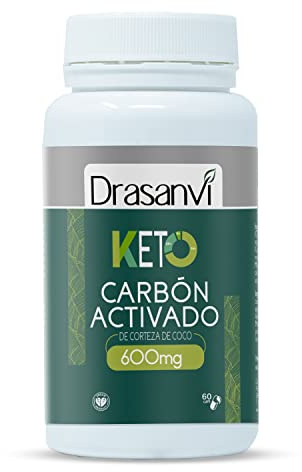 Drasanvi CARBÓN VEGETAL ACTIVADO KETO - Carbonización de la cáscara de coco, posteriormente activada calentando el carbón sin aire - VEGANO - 60 cápsulas