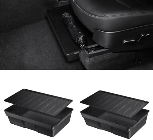 BASENOR 2Pack 2020-2024 Tesla Model Y Under Seat Storage Box, Waterproof Hidden Storage Underseat Organizer with Lid Cover Tray for Model Y Accessories